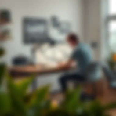 Artist working at a modern drawing desk