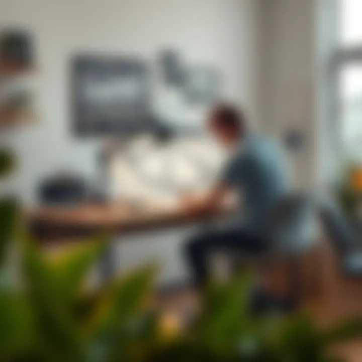 Artist working at a modern drawing desk