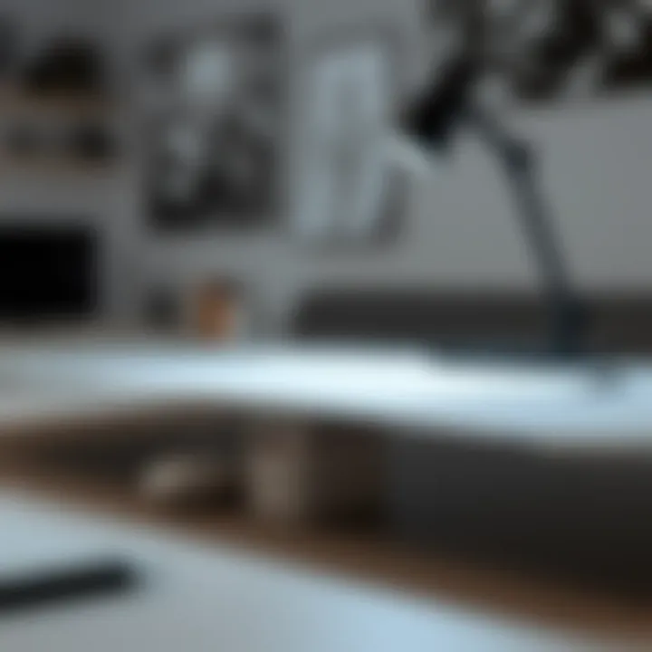 Close-up of ergonomic desk features