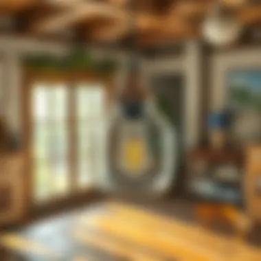 Vintage glass lampshade adding charm to a rustic interior