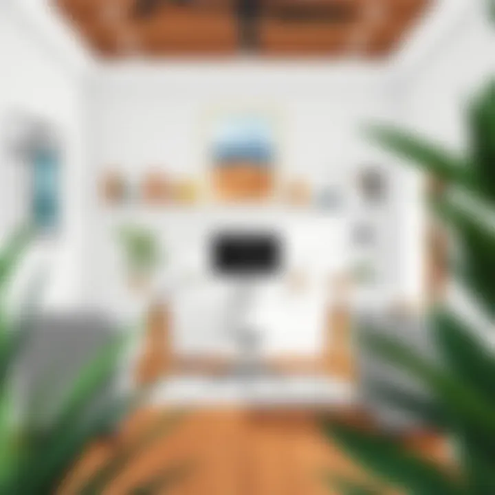 Functional workspace featuring a three-sided desk in a home office setting