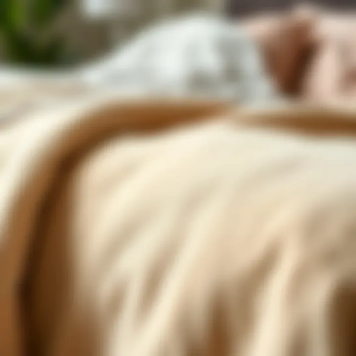Close-up of soft fabric texture of a beige throw
