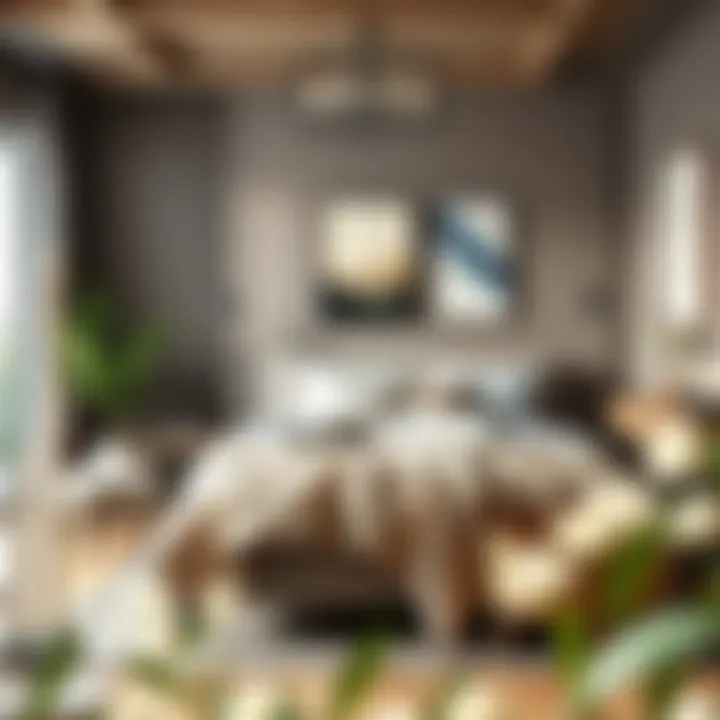 Stylish bedroom showcasing multiple styling options for a beige throw