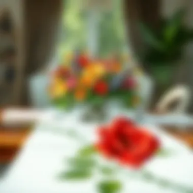 Clear table runner showcasing a vibrant floral arrangement