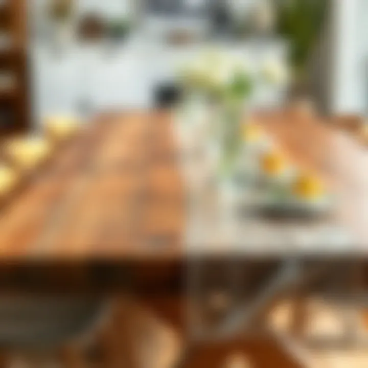Stylish clear table runner over a rustic wooden table