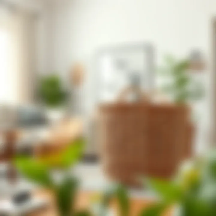 Elegant long wicker basket displayed in a modern living room