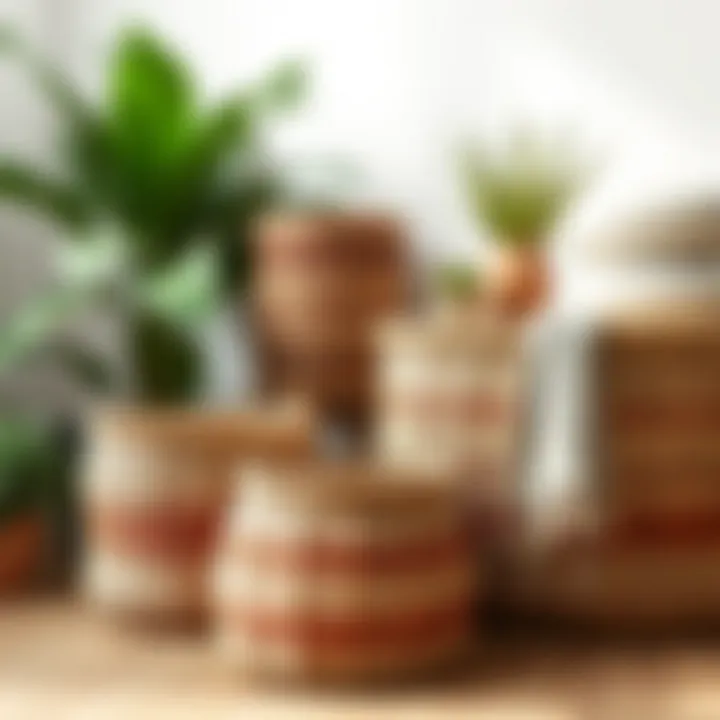 Long wicker baskets contributing to a sustainable home decor