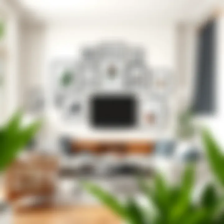 Creative Living Room Display Creative display of multiple square frames in a cozy living room