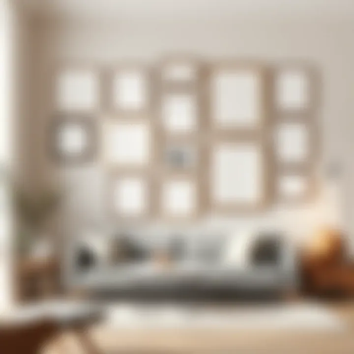 Stylish Wall Arrangement Elegant arrangement of square picture frames on a modern wall