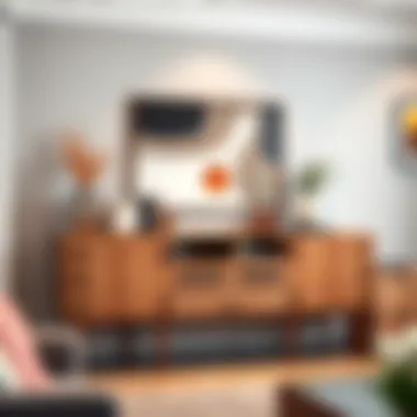 Functional wall mounted buffet table maximizing vertical space