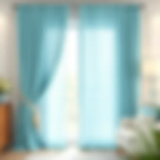 Elegance of Turquoise Blue Sheer Curtains Elegant turquoise blue sheer curtains gracefully draping a window.