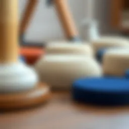 Close-up view of various table feet pads showcasing different materials